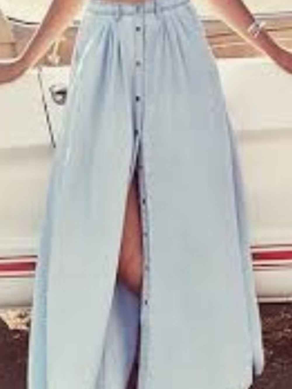 SMALL Vintage True Religion CHAMBRAY Light Blue Button-Front Maxi Skirt